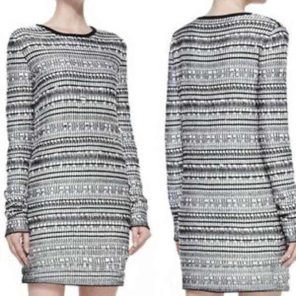 Helmut Lang Black + White knit mixed print linen blend bodycon mini dress SP - Picture 12 of 16